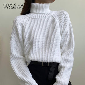 FSDA Turtleneck Women Sweater Women Khaki Long Sleeve Pullover 2020 Autumn Winter Casual Pink Jumper Loose Sweaters Oversized