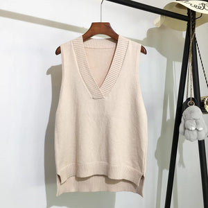 V-neck knitted vest women's sweater autumn and winter new Korean loose wild sweater vest sleeveless sweater