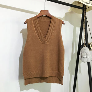 V-neck knitted vest women's sweater autumn and winter new Korean loose wild sweater vest sleeveless sweater