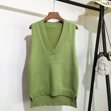 Load image into Gallery viewer, V-neck knitted vest women&#39;s sweater autumn and winter new Korean loose wild sweater vest sleeveless sweater
